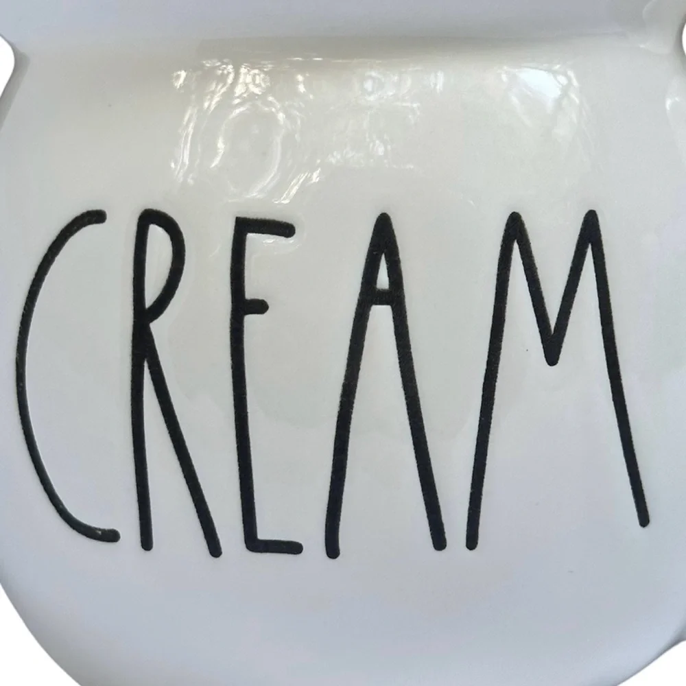 Rae Dunn CREAM Pitcher Pourer White Black Large Letters Dimples NWT 2017 OG